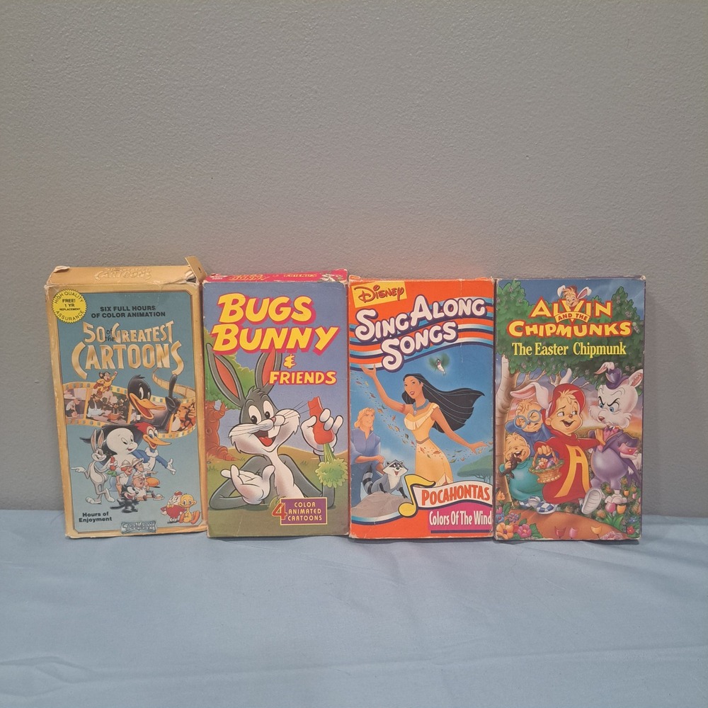 VTG Kids VHS Lot Disney Pocahontas Bugs Bunny Alvin Chipmunks 50 Cartoons‎ Retro